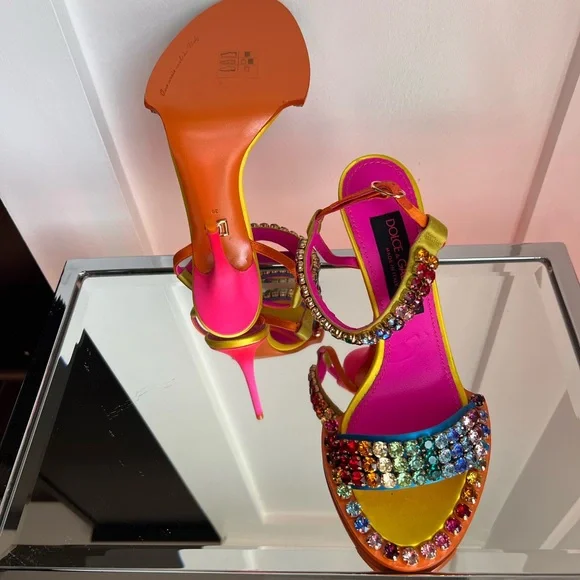 Dolce & Gabbana Fuchsia and Yellow Multicolor Crystal Embellishment Heels - Picture 4 of 10